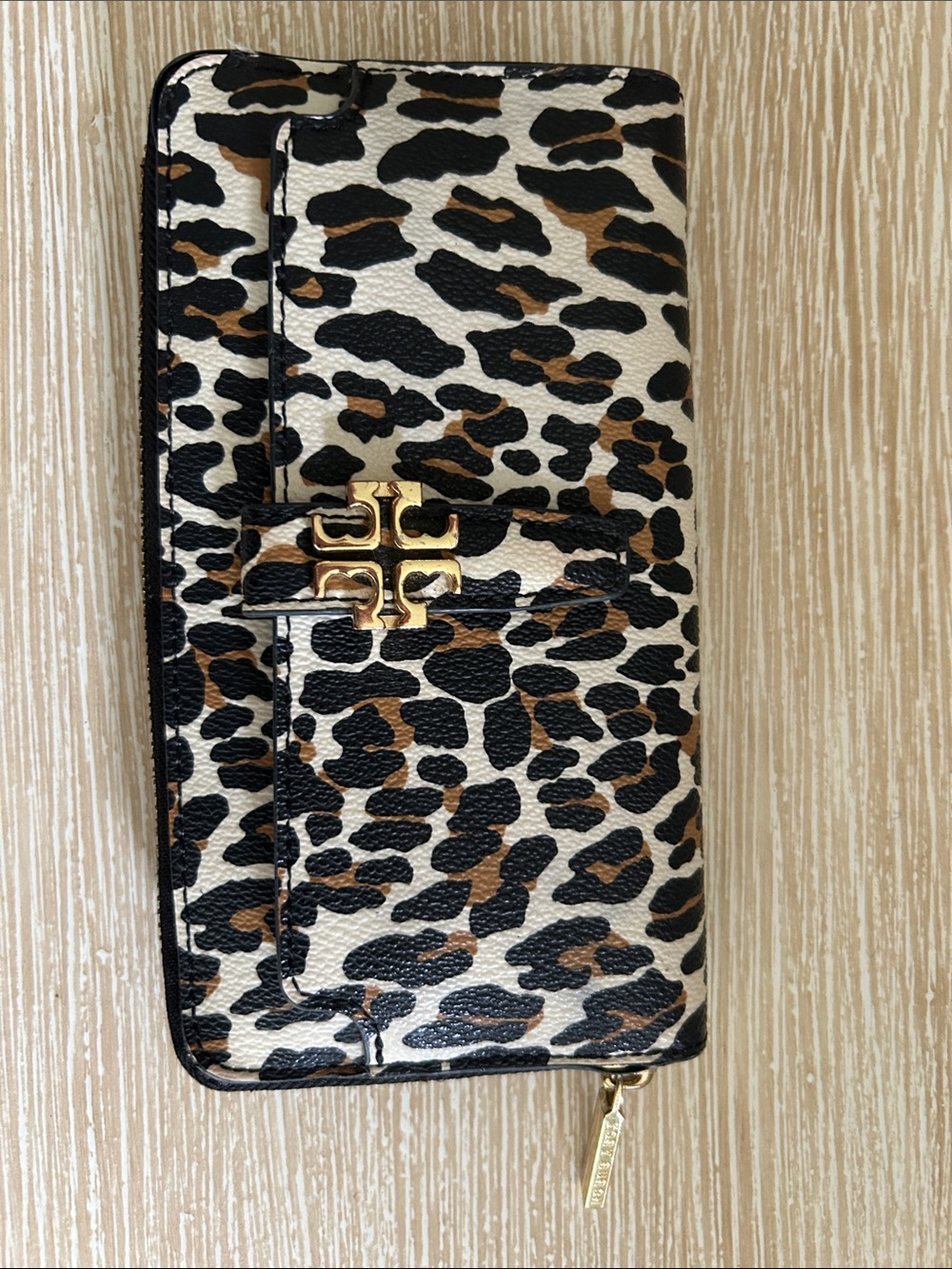 Tory Burch Leopard-Print Zip Wallet with Gold Logo Accent